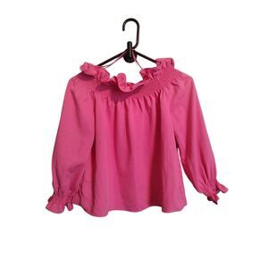 Tuckernuck Women's Size XS Pink Ruffled Hem Long Sleeve Blouse Top